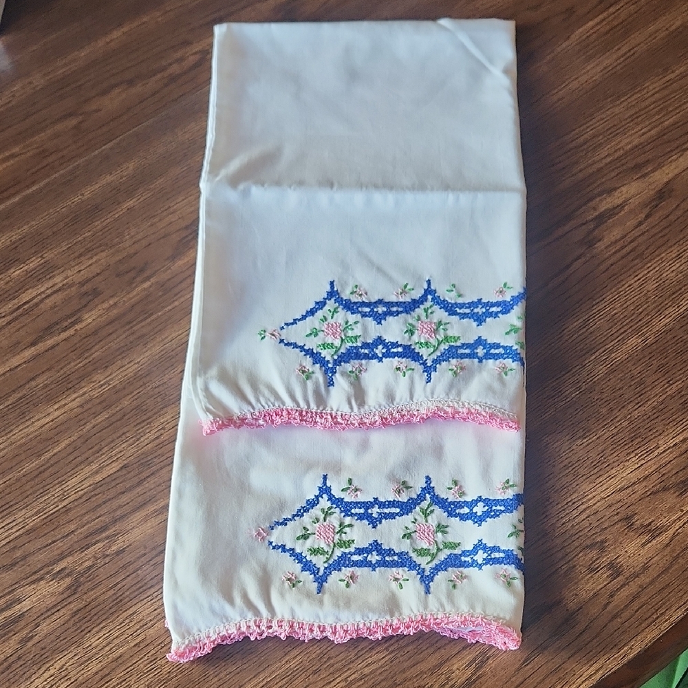 Hand Embroidered Pillow Cases Set Of Two